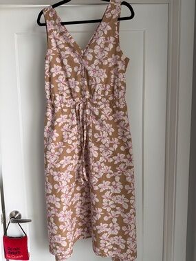 GAP Tan Midi Dress with Pink Floral Print